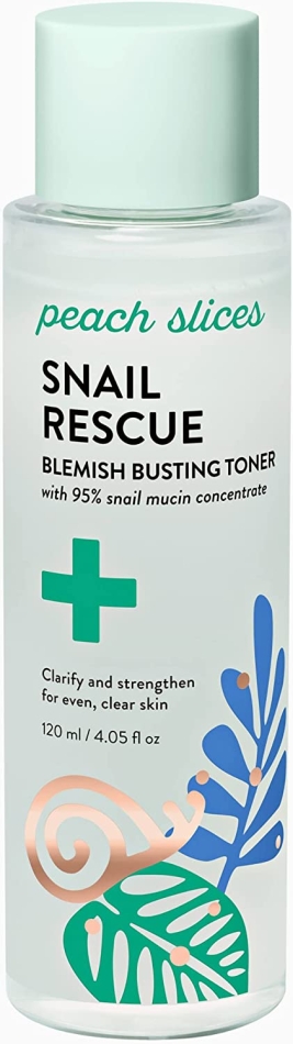 Peach Slices Snail Rescue Blemish Busting Toner | 95% Snail Mucin Concentrate | Pore Cleaner | Hydrates & Balances | CICA | Hyaluronic Acid | Non-Comedogenic | All Skin Types | 4.05 oz