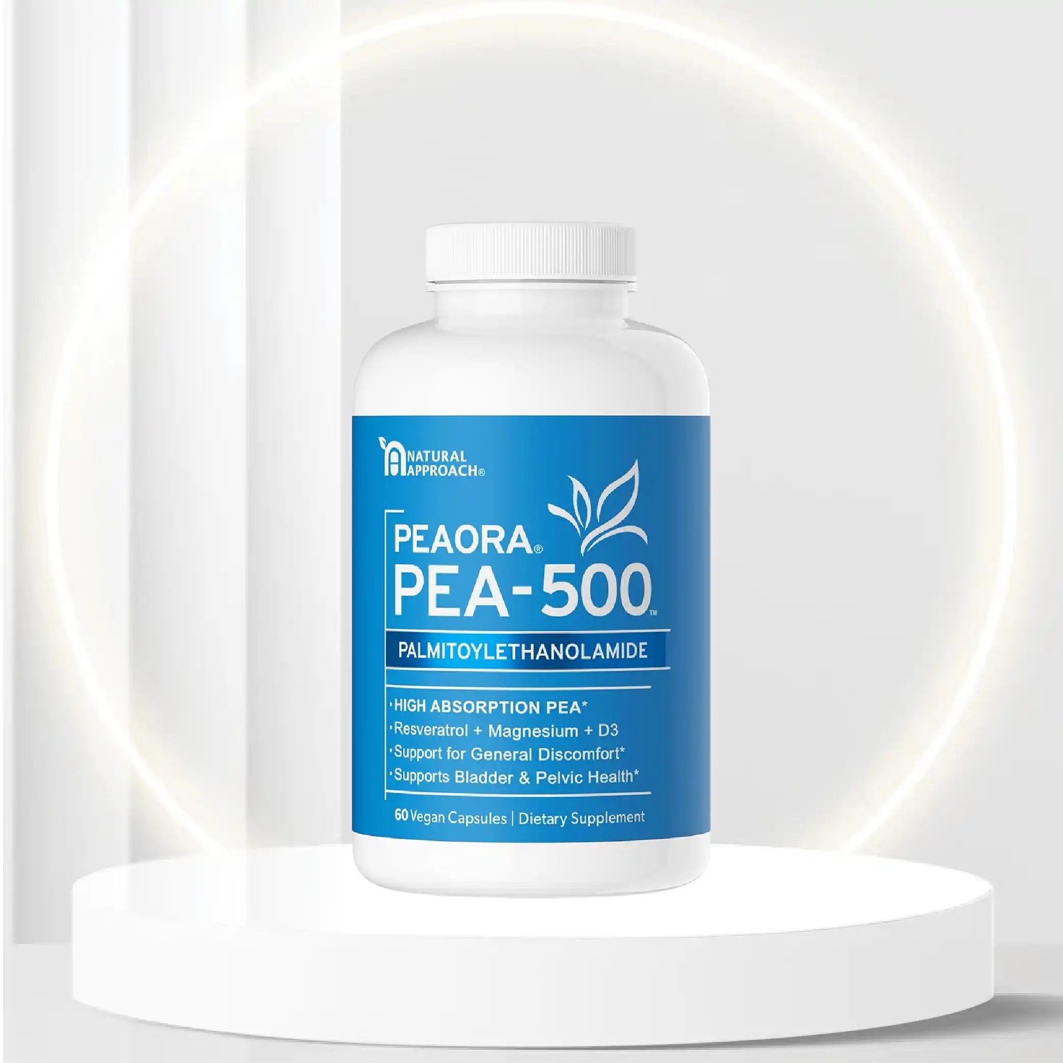 PEAORA PEA-500 - Support for Bladder, & Pelvic Discomfort | For Women & Men | Made in the USA | High-Absorption Palmitoylethanolamide & Resveratrol