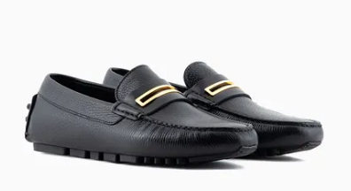 Pebbled leather driving loafers with stirrup bar