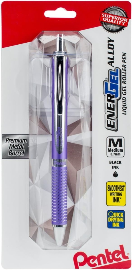 Pentel EnerGel Alloy RT Premium Liquid Gel Pen, 0.7mm Violet Barrel, Black Ink (BL407VBPA)