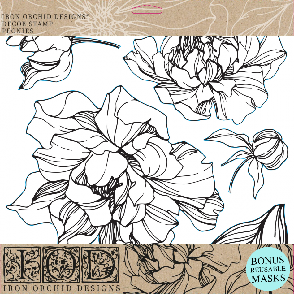 Peonies Decor Stamp by IOD  Iron Orchid Designs