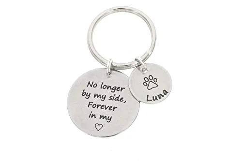 Pet Loss Gift - Personalized Dog Name Keychain - Engraved 25 15MM Disc - Pawprint Memorial Forever in my Heart - DGR-25MM