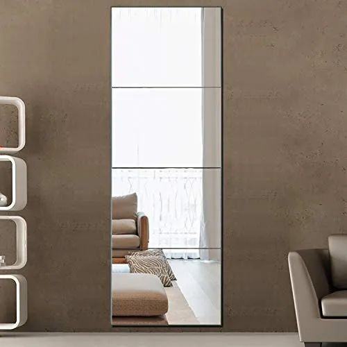 PexFix Full Length Mirror, Wall Mirror Tiles Set of 4, Frameless Mirror, Large Size Rectangular Glass Flat Decoration Mirrors for Bathroom, Living Room or Bedroom - 12