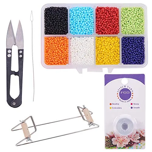 PH PandaHall Bead Loom Jewelry Beading Crafts Kit - Bead Weaving Loom Kit, About 1600pcs 8 Color 12/0 Glass Seed Beads, Steel Scissors, Knitting Needle, Threads