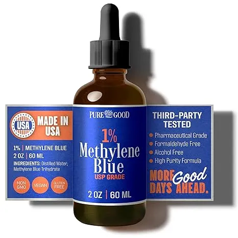 Pharmaceutical-Grade Methylene Blue 1%  60mL | USP-Grade, Third-Party Tested, Formaldehyde & Alcohol-Free | Amber Dropper Bottle