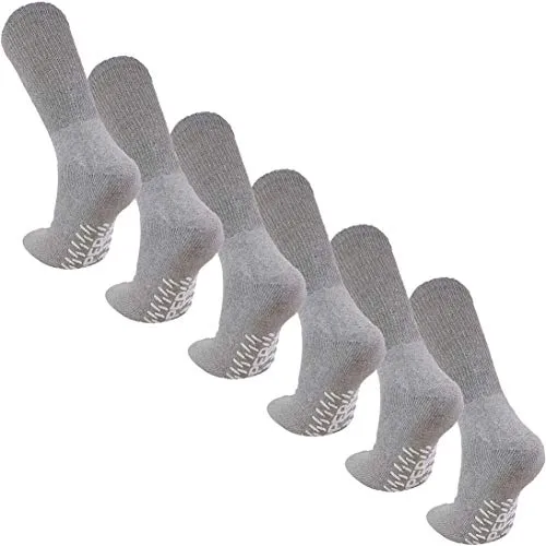 Physicians Approved Hospital Socks Non-Slip Grip Anti Skid Non-Skid Crew Ankle Cotton Non Slip Diabetic Hospital Socks for Men Women Unisex 3, 6 or 12-Pairs by USBingoshop (U 6-PK DN Gray, 10-13)