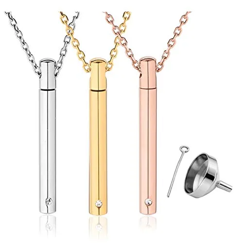 PiercingJ Personalized Engraving Stainless Steel Bar Urn Pendant Necklaces CZ Crystal Cremation Necklace Memorial Ashes Keepsakes Jewelry for Women Men