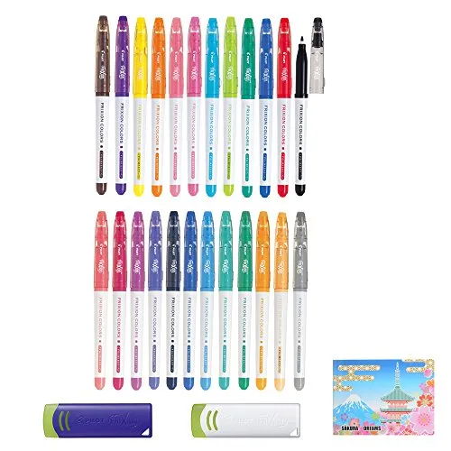 Pilot Frixion COLORS Full Color Bundle Set , Erasable Marker Pen All Colour Range 24 pens , Eraser Light Blue & White , Original 5 Colours Sticky Note