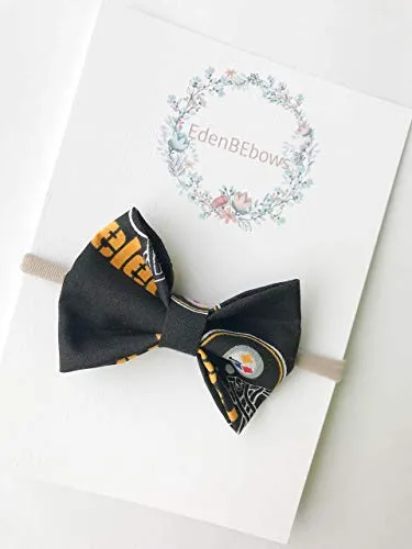 Pittsburgh football headband bow - great for baby shower, newborn, toddler girls - extra soft nylon headbands - MAde in USA