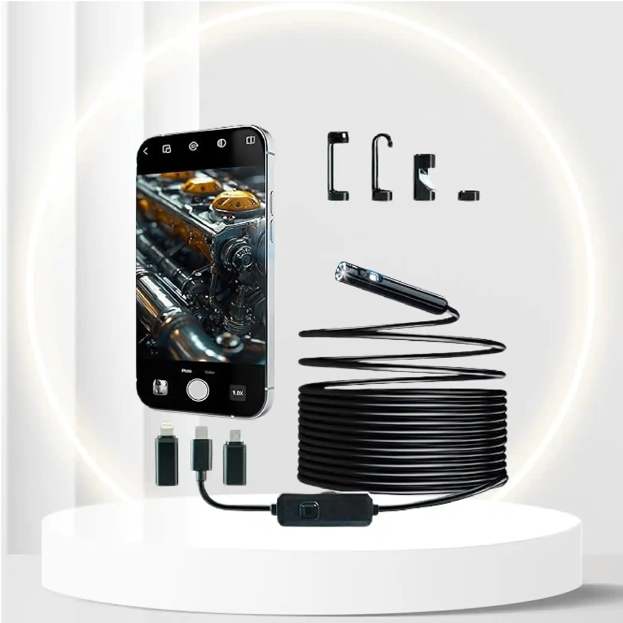 Pixaco [Dual-Lens] Endoscope Camera with Light - 1920x1440 Inspection Camera with 9 Adjustable LED Lights - 16.5ft Semi-Rigid Cable Borescope for iPhone, iPad, Samsung and Android Devices.