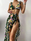 Plant Print Triangle Thong Bikini Swimsuit & Beach Skirt