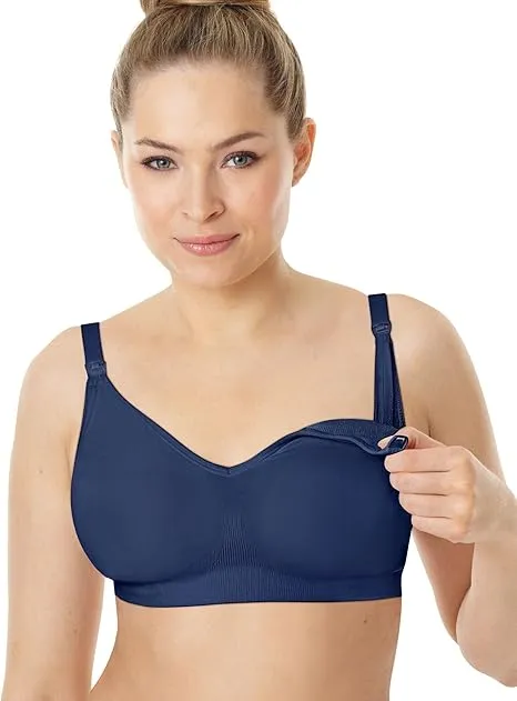 Playtex Women's Maternity Nursing Seamless Wirefree Full Coverage Bra #4956, in The Navy, Medium