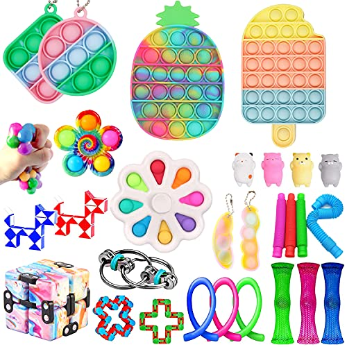 PlioRyo Cheap Simple Dimple Fidgetget Pack, Pop-On-It Fidget Toys Box with Marble Mesh Sensory Tube, Special Needs Pop Bubble Fidget Block Set, Anti-Anxiety Tools for Kids and Adults (B-1)