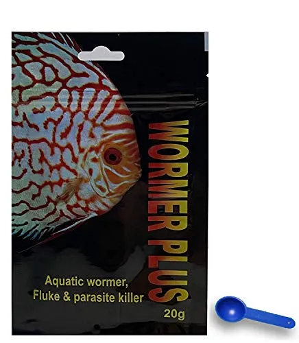 Plymouth Discus Product WORMER Plus - Freshwater and Saltwater Fish Powder Medication. Dewormer for Fish with parasites and Flukes. 20G - Treats 2400 GALLONS