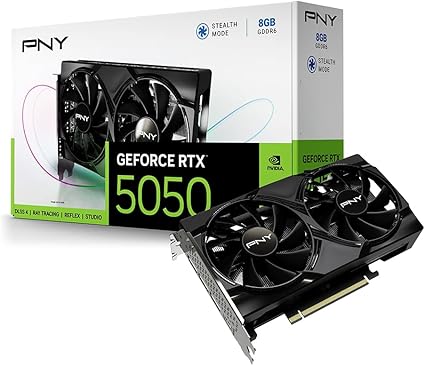 PNY NVIDIA GeForce RTXâ¢ 5050 Dual Fan, Graphics Card (8GB GDDR6, 128-bit, SFF-Ready, PCIeÂ® 5.0, HDMIÂ®/DP 2.1, 2-Slot, NVIDIA Blackwell Architecture, DLSS 4)