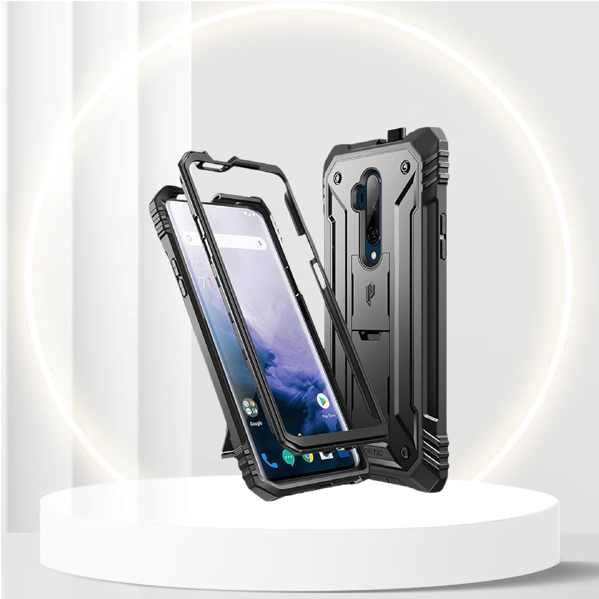 Poetic Revolution Case for OnePlus 7, [20FT Mil-Grade Drop Tested], Full-Body Rugged Dual-Layer Shockproof Protective Cover with Kickstand and Built-in-Screen Protector, Black