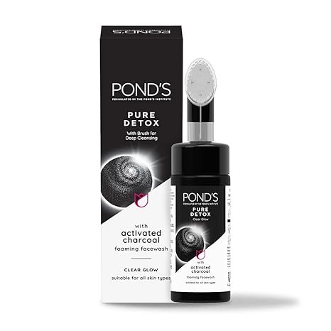 Pond's Pure Detox Foaming Brush Facewash for Clear Glow, Gentle Exfoliation, Deep Clean, All Skin Types