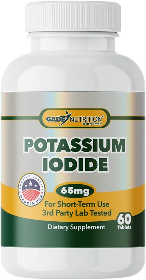 Potassium Iodide 65 mg Per Serving - Dietary Supplement, Thyroid Support - 2 Months Supply - Non -GMO - Made in The USA - Exp Date 03/2029