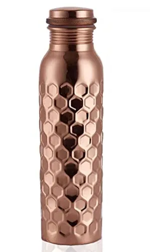 Premium Honeycomb Ayurvedic Pure Copper Water Bottle | Leak Proof 1 Liter Copper Vessel for Drinking Water | Great Water Bottle for Sports, Yoga & Everyday Use Handmade By D.S INTERNATIONAL