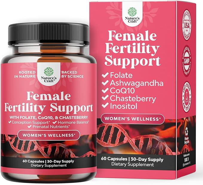 Prenatal Multivitamin Female Fertility Supplement - Natural Fertility Supplement for Women with Choline Inositol Ashwagandha Chasteberry and CoQ10 Prenatal Vitamins for Enhanced Fertility Support