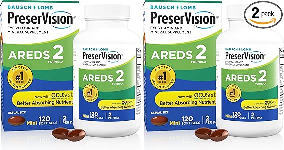 PreserVision AREDS 2 Eye Vitamin & Mineral Supplement, Contains Lutein, Vitamin C, Zeaxanthin, Zinc & Vitamin E, 120 Softgels (Packaging May Vary) (Pack of 2)