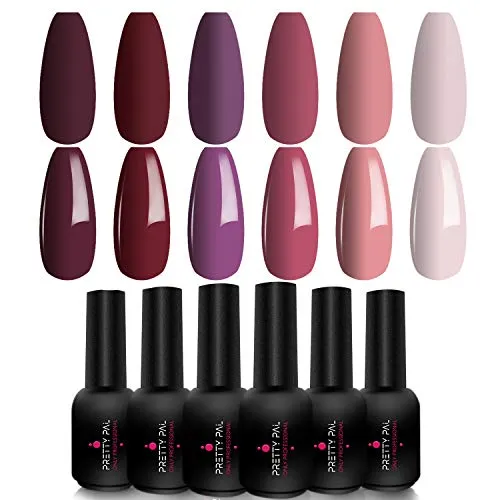 PRETTY PAL Peach Pink Color Nail Gel Polish Set, Cherry Red Purple Burgundy 6 Colors