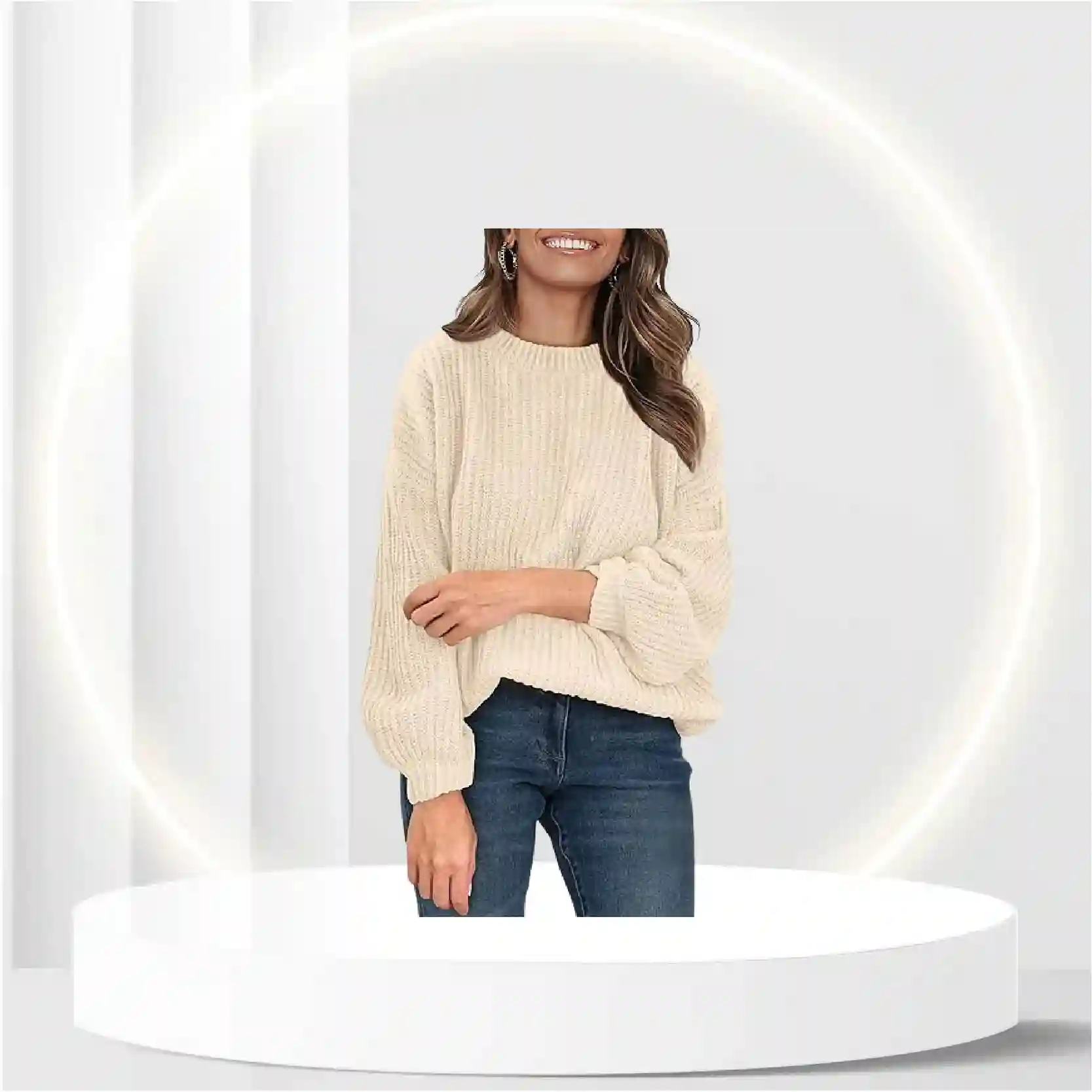 PRETTYGARDEN Women's Fashion Sweater Long Sleeve Casual Ribbed Knit Winter Clothes Pullover Sweaters Blouse Top (Light Apricot,Medium)