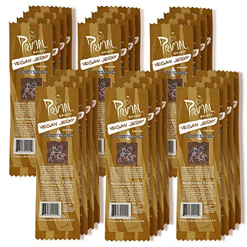 Primal Spirit Vegan Jerky â âClassic Flavorâ â Hickory Smoked, 10 g. Plant Based Protein, Certified Non-GMO, No Preservatives, Sports Friendly Packaging (24 Pack, 1 oz)