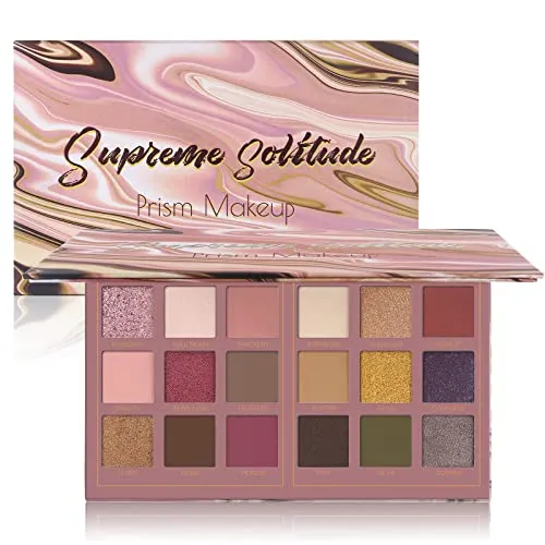 Prism Makeup Matte Eyeshadow Palette Pro 18 Colors Pigmented Shimmer Glitter Eye Shadow Palette, Blendable Long Lasting Waterproof Makeup Cosmetics Halloween Makeup Kit (02# Solitude)