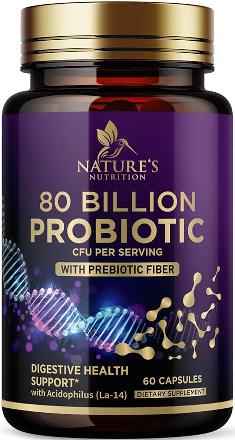 Probiotic Supplement 80 Billion CFU + Prebiotics, Acidophilus Probiotic Supports Immune System & Digestive Health, Supports Occasional Constipation, Supplement for Women Feminine Health - 60 Capsules