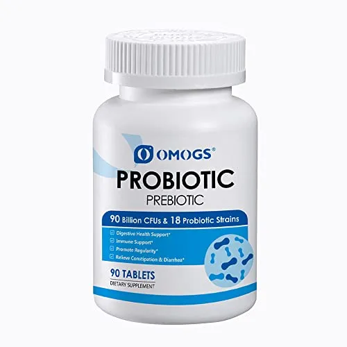 Probiotics 90 Billion CFUs 18 Strains,with 3 Organic Prebiotics & Vitamin C,Nutritional Supplement for Women,Men & Kids,Support Metabolism,Immunity and Digestive Health,Non-GMO, 90 Tablets