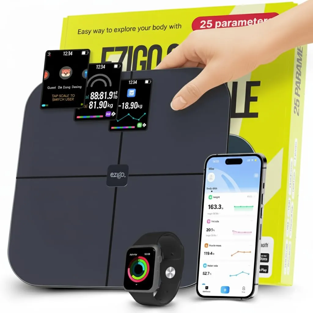 Professional 25 Metrics Smart Scale for Body Weight with BMI, Body Fat, Muscle Mass, Digital Weight Composition Scale Body Fat Percentage Mass, Bluetooth, Apple Health Compatible Fitness App, 400lb