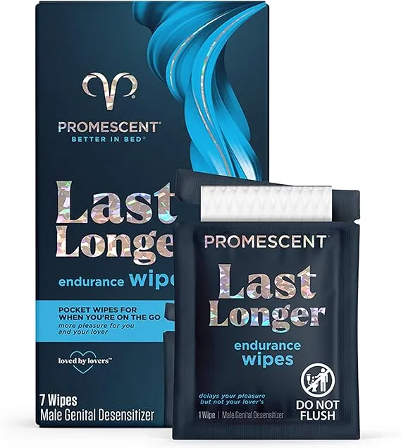 Promescent Delay Wipes Sexual Enhancer for Men to Last Longer in Bed, Extended Climax Control with Benzocaine for Male Genital Desensitizing - Increase Duration (7 Count)