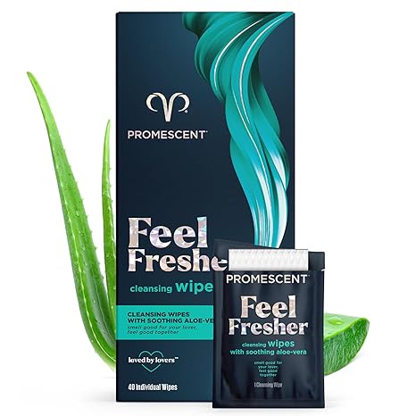 Promescent Flushable Wet Wipes for Adults with Aloe Vera, Personal Cleansing Intimate Hygiene Cloths for Men and Feminine Use - pH Balanced, Gentle, Hypoallergenic, Individually Wrapped (40 Count)