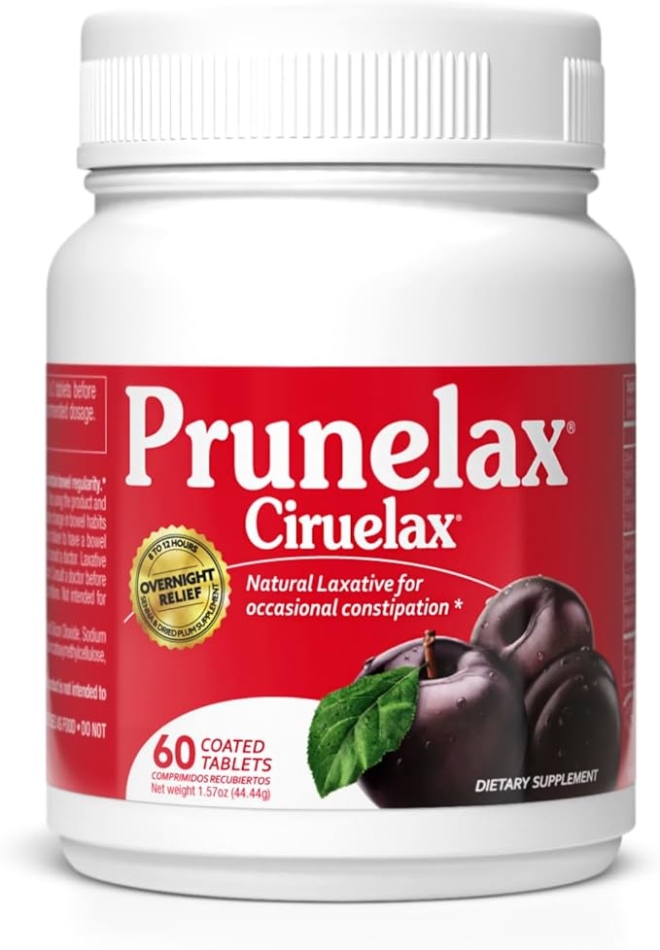 Prunelax Ciruelax Regular Strength Laxative Tablets - Overnight Relief for Occasional Constipation, Senna Extract, Vegan & Gluten-Free, Fast-Acting Gentle Relief - 60ct