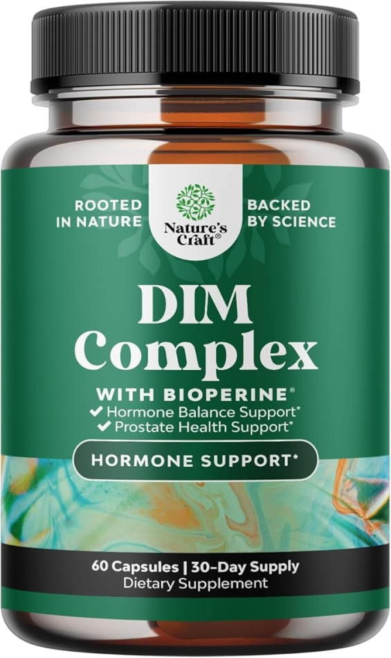 Pure DIM Supplement for Men with Bioperine - DIM Estrogen Blocker for Men for Hormone Balance & Prostate Health - Diindolylmethane Testosterone Complex with Broccoli Florets - 60 Capsules