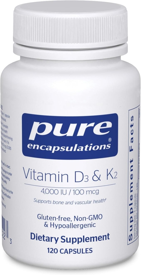 Pure Encapsulations Vitamin D3 & K2 - Bone & Vascular Health Support - Immune Function Support - Gluten Free - Non-GMO - 120 Capsules