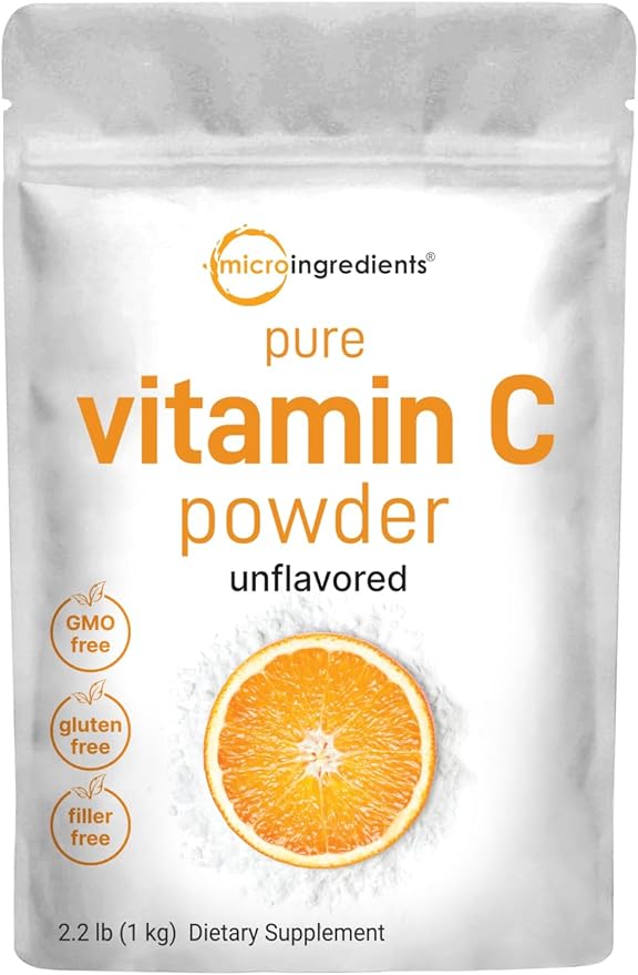 Pure Vitamin C Powder (Water Soluble Vitamin C 1000mg Per Serving), 1 KG (2.2 Pounds), Immune Vitamins and Strong Antioxidant for Making Drinks, Pure Ascorbic Acid Powder Supplement