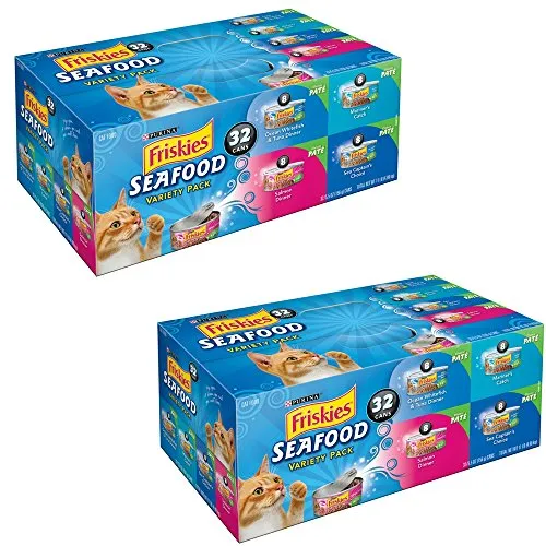 Purina Friskies Classic Pate Seafood Variety Pack Wet Cat Food, (32) 5.5 oz. Cans - 2 Pack