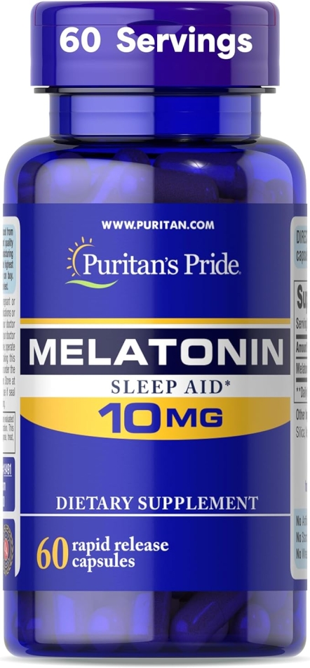 Puritan's Pride Premium Super Strength Melatonin 10mg Sleep Aid, Dietary Supplement for Sound, Restful, and Longer Sleep Support, 2 Month Supply, 60 Rapid Release Capsules