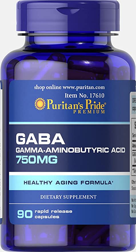 Puritans Pride GABA Gamma Aminobutyric Acid 750 Mg Capsules, 90 Count