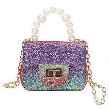 Purses and Handbags Women Small Wallet Shiny Shoulder Bag Kids Girls Party Pearl Hand Crossbody Bags Tote