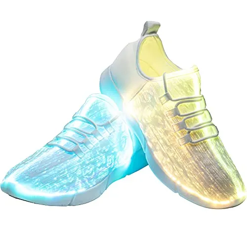 PYYIQI LED Fiber Optic Shoes Light Up Sneakers for Women Men Luminous Trainers Flashing Sneakers for Festivals, Christmas, Halloween, New Year Party with USB Charging, White 46
