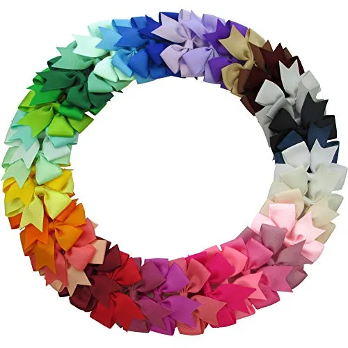 QingHan 40Pcs 3 inch Hair Bows For Girls Grosgrain Ribbon Pinwheel Boutique Clips Teens Toddlers Kids Children