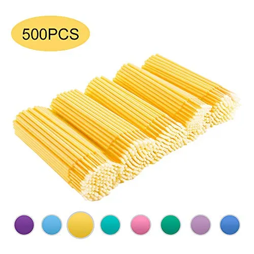 Quewel Lash 500 Pcs Disposable Micro Applicator Brush for Makeup Beauty Dental Brush for Oral 8 Colors 3 Size(2.5mm,2mm,1.5mm) (Yellow,2.5mm)