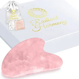 Radiant Harmony Gua Sha - Rose Quartz Gua Sha Massage Tool as Face Massager - Guasha Tool for Face as Skin Care Tools - Easy to Use Gua Sha Facial Tools w/ Luxury Box, Bag & Instructions