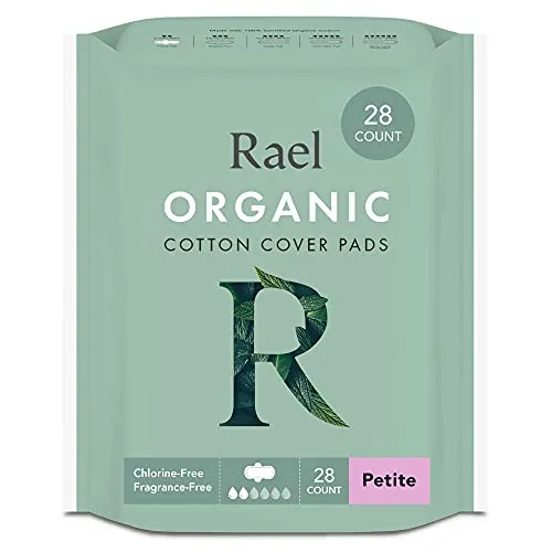 Rael Organic Cotton Cover Pads - Light Absorbency, Unscented, Ultra Thin Pads with Wings for Women (Petite, 28 Count)
