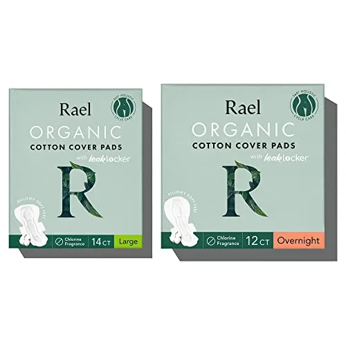 Rael Organic Cotton Cover Pads - Organic Cotton Large Pads 1 Pack and Overnight Pads 1 Pack