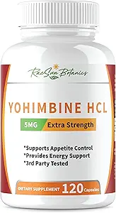 Raesun Botanics Yohimbine HCL Bark Extract Extra Strength Supplement 5mg x 120ct Capsules Premium Fat Burner, Weight Loss, Appetite Control, Male Support, Energy, and More