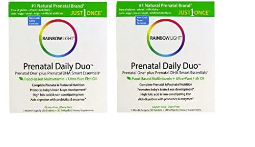 Rainbow Light - Prenatal Daily Duo, Prenatal One and Prenatal DHA Support a Healthy Pregnancy, Brain and Eye Development with Choline and Omega-3s DHA and EPA, Gluten-Free, Dairy-Free, 2 Month Supply